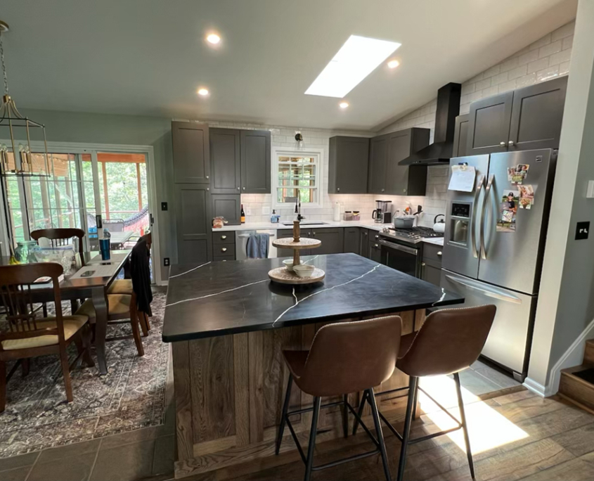 Custom Gray Kitchen Cabinets with Custom Accent Island