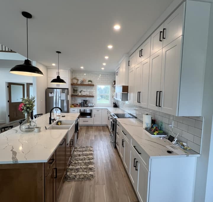 Open Concept Kitchen with Custom White Cabinets