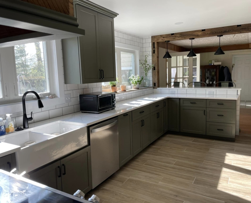 Full Kitchen with Green Cabinets